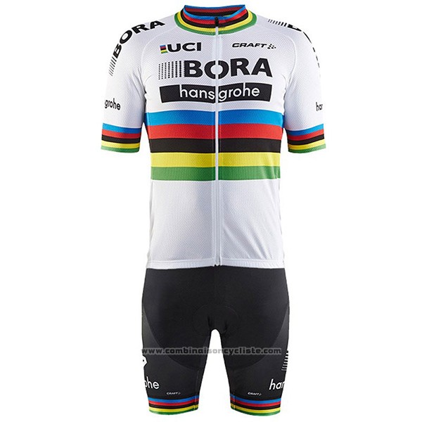 2017 Maillot Cyclisme UCI Monde Champion Bora Blanc Manches Courtes et Cuissard