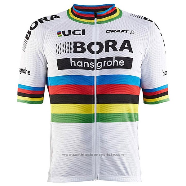 2017 Maillot Cyclisme UCI Monde Champion Bora Blanc Manches Courtes et Cuissard