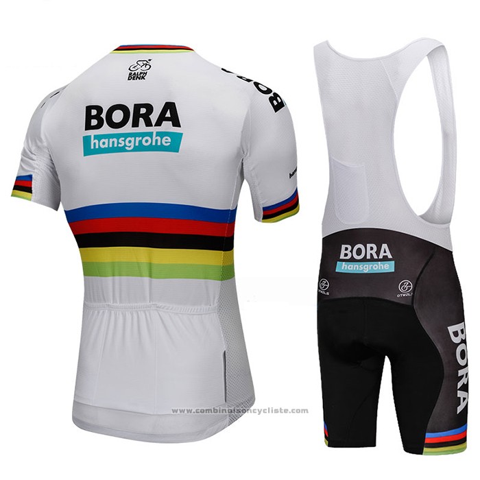 2018 Maillot Cyclisme UCI Monde Champion Bora Blanc Manches Courtes et Cuissard