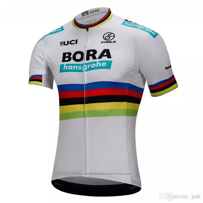 2018 Maillot Cyclisme UCI Monde Champion Bora Blanc Manches Courtes et Cuissard
