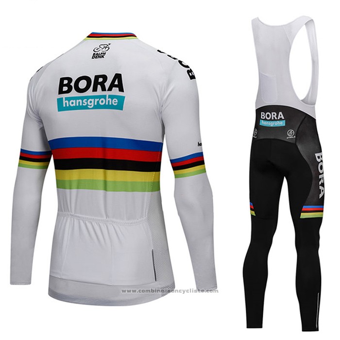 2018 Maillot Cyclisme UCI Monde Champion Bora Blanc Manches Longues et Cuissard