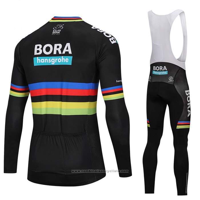 2018 Maillot Cyclisme UCI Monde Champion Bora Noir Manches Longues et Cuissard