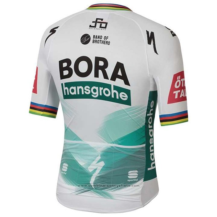 2020 Maillot Cyclisme UCI Mondo Champion Bora Blanc Vert Manches Courtes et Cuissard