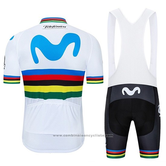 2019 Maillot Cyclisme UCI Monde Champion Movistar Blanc Manches Courtes et Cuissard