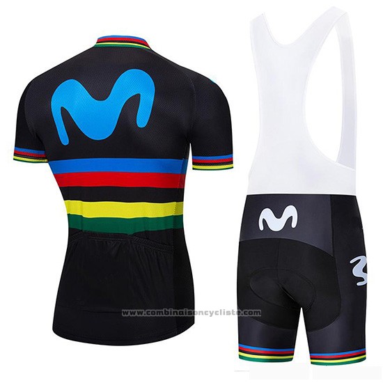 2019 Maillot Cyclisme UCI Monde Champion Movistar Noir Manches Courtes et Cuissard