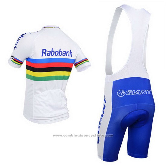 2013 Maillot Cyclisme UCI Monde Champion Lider Rabobank Blanc Manches Courtes et Cuissard