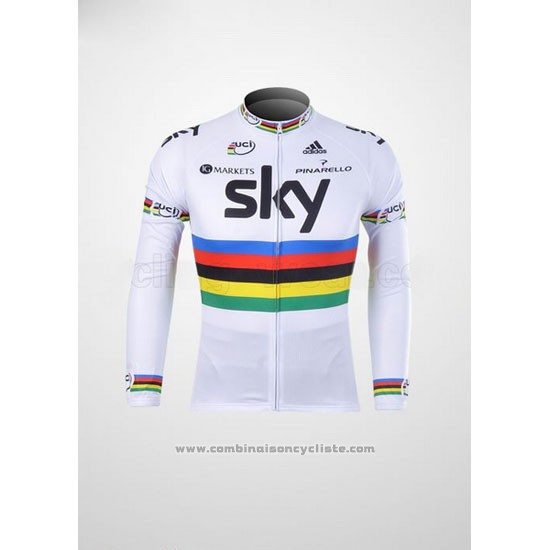 2012 Maillot Cyclisme Sky UCI Monde Champion Noir et Blanc Manches Longues et Cuissard