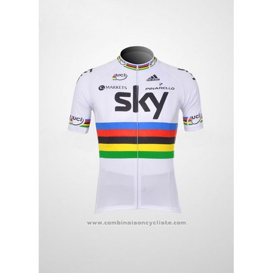 2012 Maillot Cyclisme Sky UCI Monde Champion Rouge et Blanc Manches Courtes et Cuissard