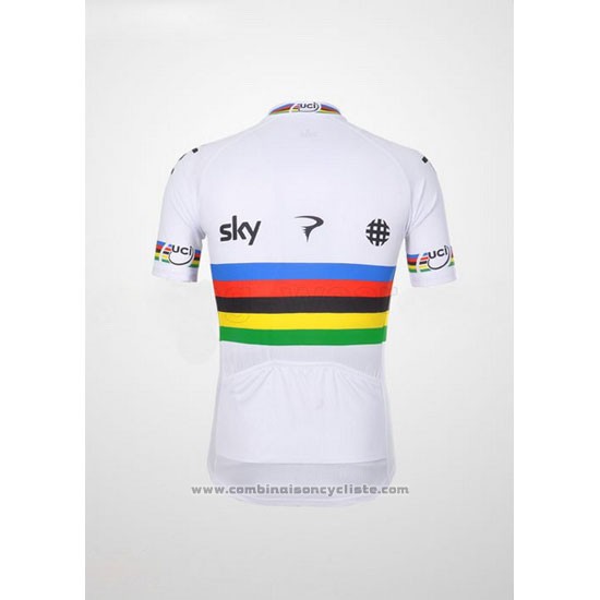 2012 Maillot Cyclisme Sky UCI Monde Champion Rouge et Blanc Manches Courtes et Cuissard