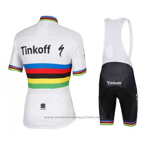 2016 Maillot Cyclisme UCI Monde Champion Tinkoff Blanc Manches Courtes et Cuissard