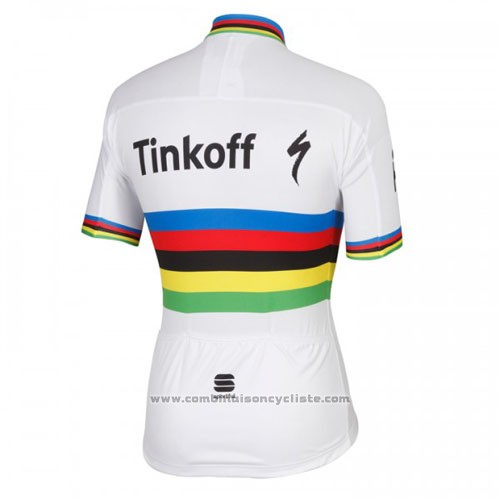 2016 Maillot Cyclisme UCI Monde Champion Tinkoff Blanc Manches Courtes et Cuissard