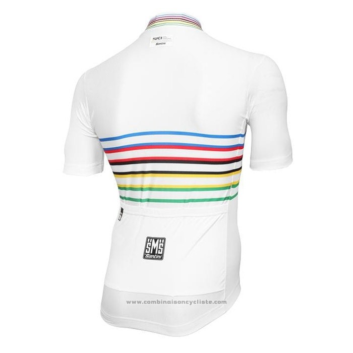 2020 Maillot Cyclisme UCI Blanc Multicolore Manches Courtes et Cuissard